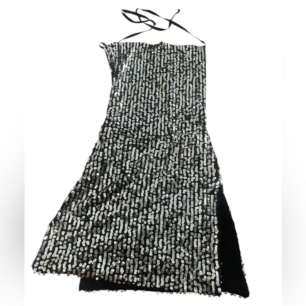 Silver Sequin Halter Sexy Dress 🖤